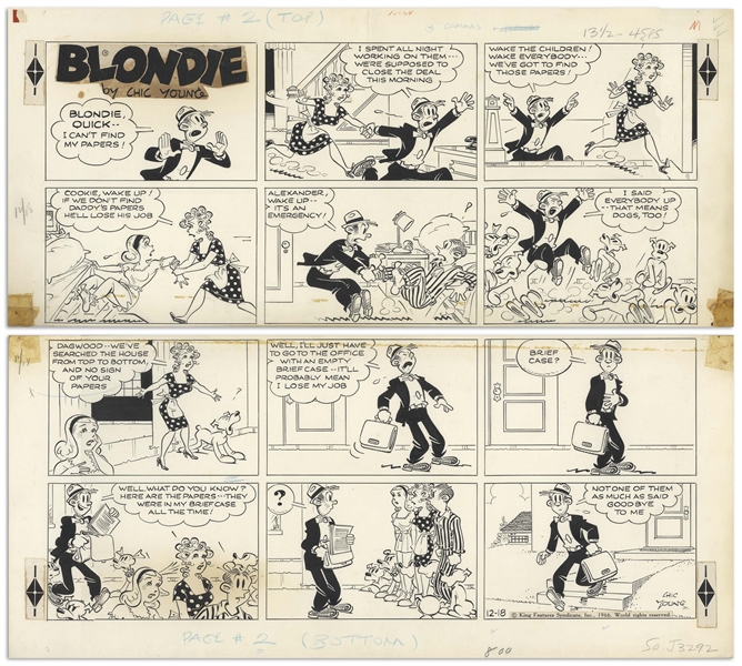 Chic Young Hand-Drawn ''Blondie'' Sunday Comic Strip From 1966 -- Dagwood's Family Turns on Him